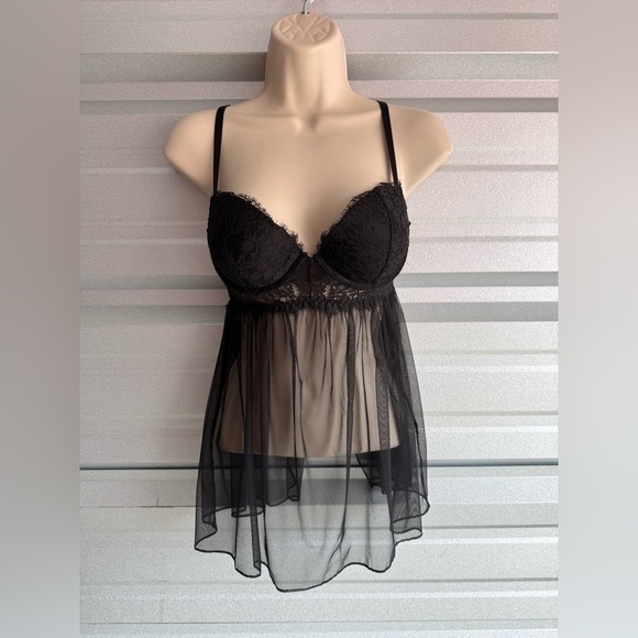 Victoria's Secret Other - Women’s Victoria’s Secret Sexy Black Lace Lingerie Babydoll Sheer Top Size 34C